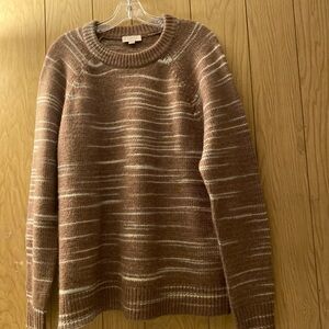 LOFT Men's Brown and Cream Crewneck Sweater